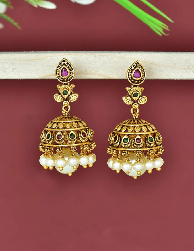 women's earrings bold hoop earrings -Designer Antique Zirconia Jhumka Earrings