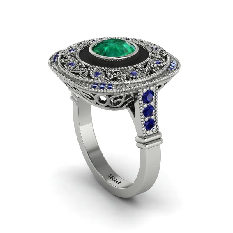 women's rings with multi-colored stones -Fancy Art Deco Emerald Ring - Pauline No. 66