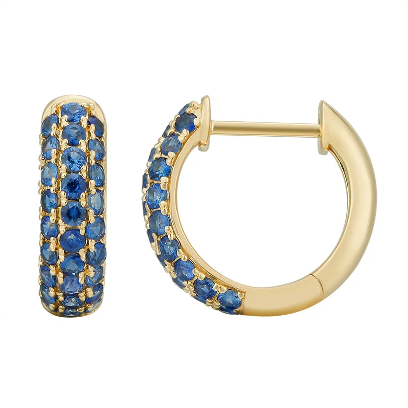 women's earrings with minimalist design -Blue Sapphire Pave Huggies