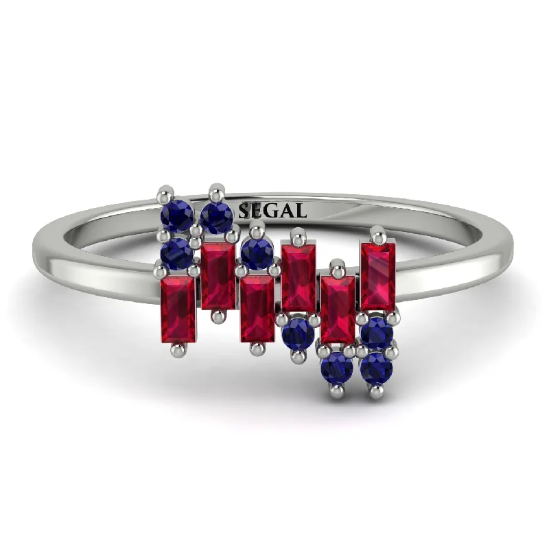 women's rings with pear-shaped diamond -Baguette And Round Ruby Band - Daniela No. 72