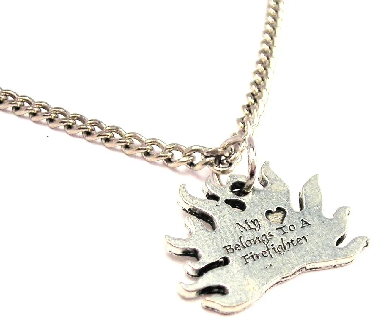 women's necklaces with bold statement -My Heart Belongs To A Firefighter Single Charm Necklace