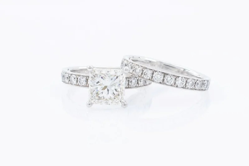 engagement rings with contemporary touch -2.50 ct Princess Cut Wedding Set 18k white gold