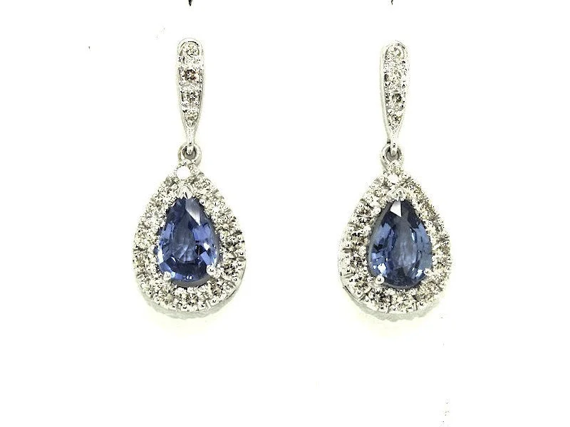 women's earrings with star shape -Large Blue Sapphire(ceylon)Diamond Cluster Drop Earring Ad No. 1021