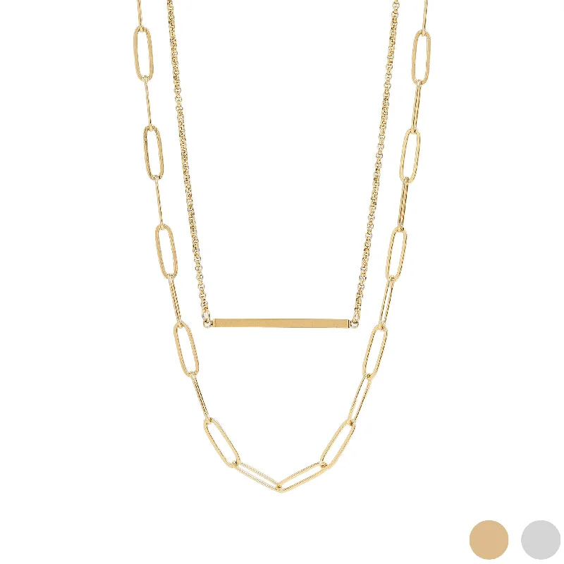 women's necklaces with snake design -18K Gold PVD Stainless Steel Paperclip Layered Blank Bar Necklace / CHN0016