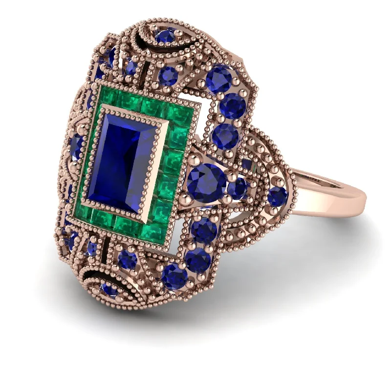 women's rings with bold design -Victorian Gold Ring With Sapphire - Janice No. 29