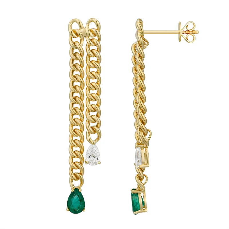 women's earrings hoop gold -Emerald and Diamond Double Cuban Drop Earrings