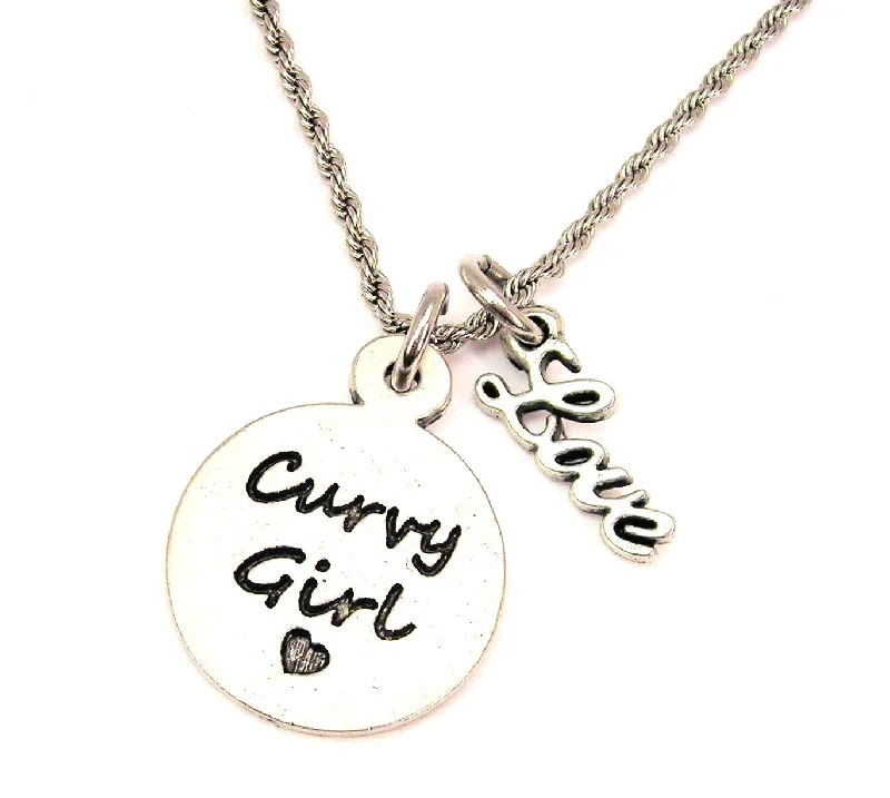 women's necklaces designer brand -Curvy Girl 20" Chain Necklace With Cursive Love Accent