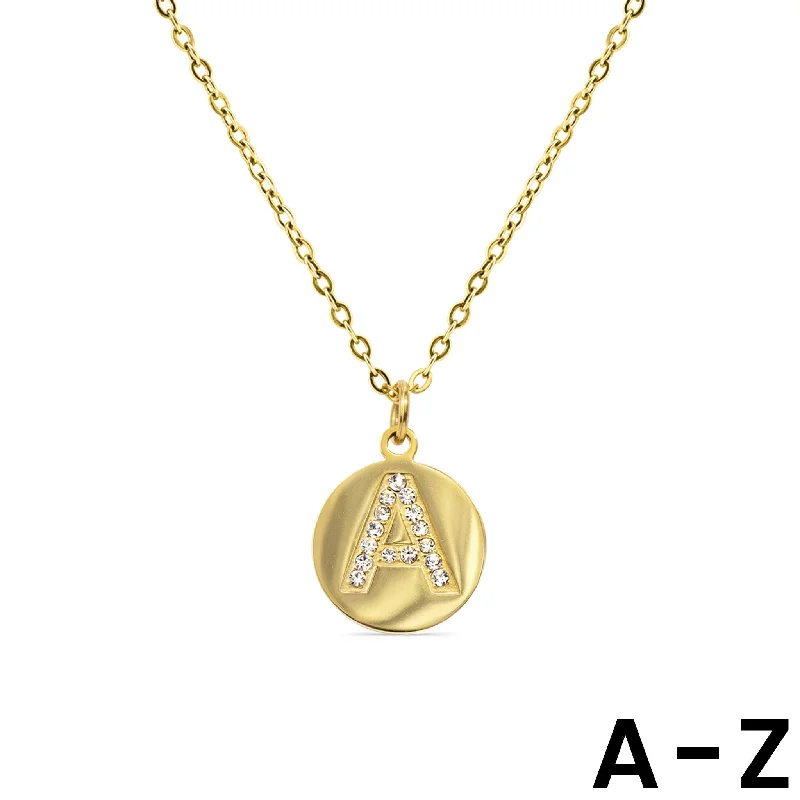 women's necklaces with emerald pendant -18K Gold PVD Stainless Steel Initial Pendant Necklace / SBB0283