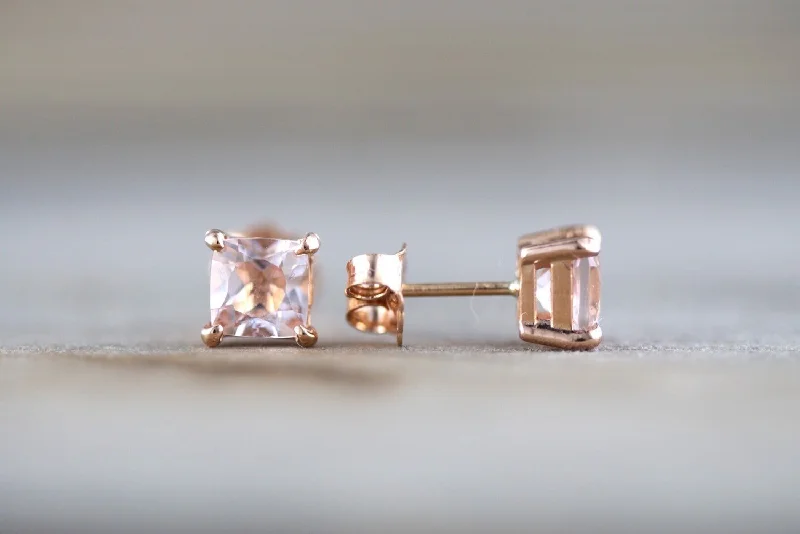 women's earrings with vintage style -Cushion Morganite Studs 5mm