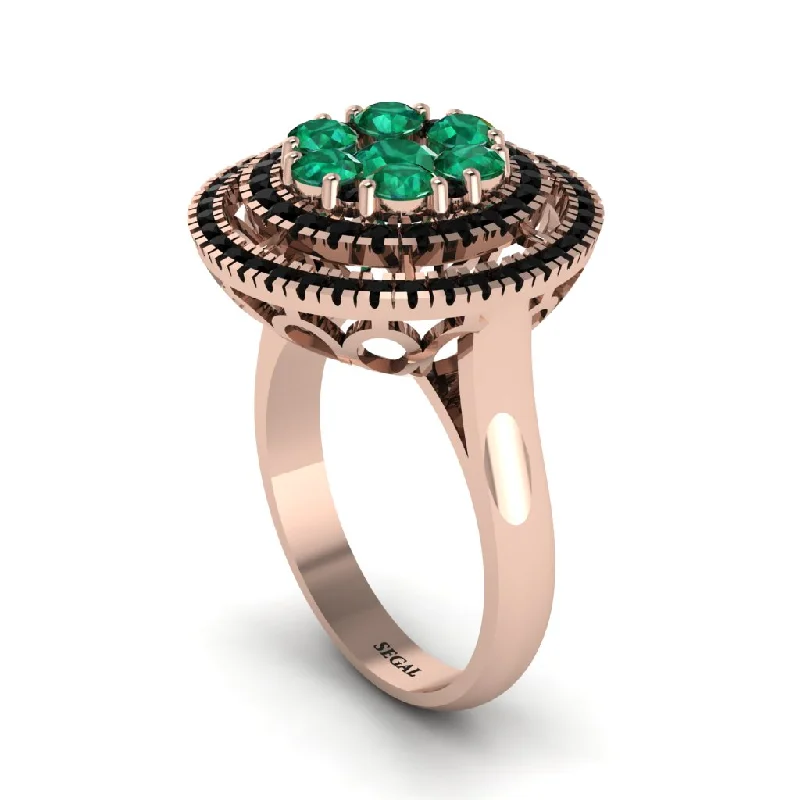 women's rings boho style -Vintage Double Halo Emerald Cluster Ring - Nanette No. 35