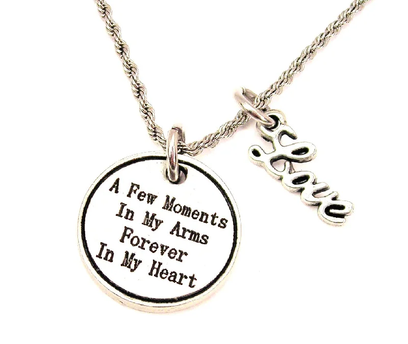 women's necklaces platinum -A Few Moments In My Arms Forever In My Heart 20" Chain Necklace With Cursive Love Accent