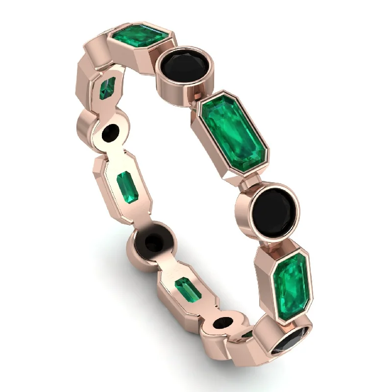 women's rings vintage style -Emerald Cut Emerald Bezel Eternity Ring - Genevieve No. 35