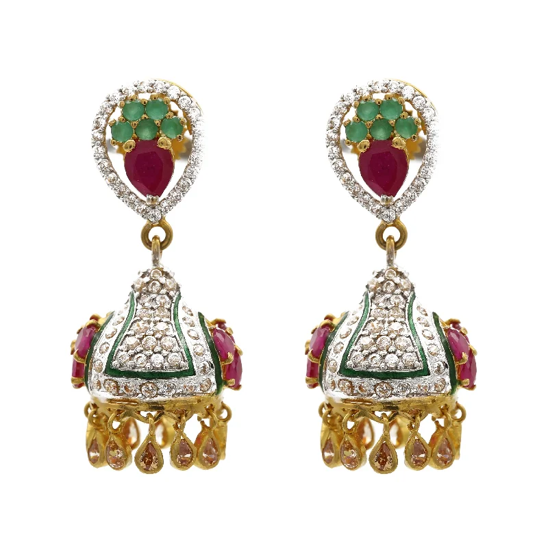 women's earrings hoop silver -22K Multitone Gold Jhumki Drop Earrings W/ Emeralds, Rubies, & Cubic Zirconia