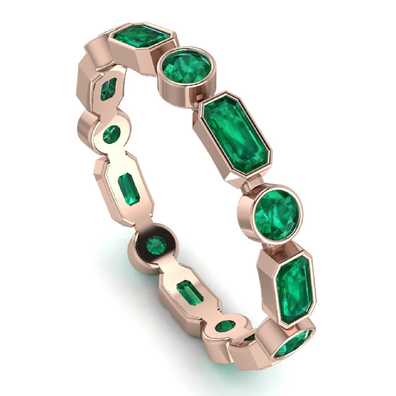 women's rings nature-inspired -Emerald Cut Emerald Bezel Eternity Ring - Genevieve No. 20