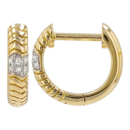 women's earrings with silver studs -14K Yellow Gold Chevron Pave Diamond Huggie Earrings