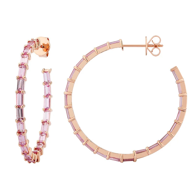 women's earrings for evening parties -Gemstone Baguette Hoops