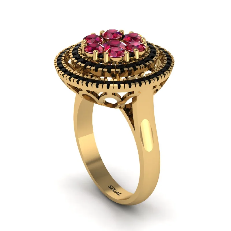 women's rings adjustable size -Vintage Double Halo Ruby Cluster Ring - Nanette No. 40