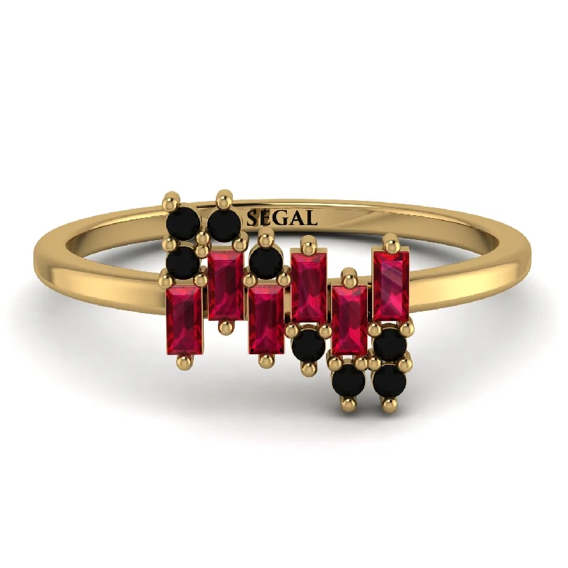 women's rings with multi-colored stones -Baguette And Round Ruby Band - Daniela No. 40