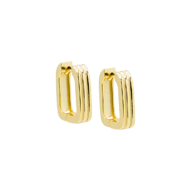 women's earrings gold -Gold Solid Wide Lined Oval Huggie Earrings (14MM)