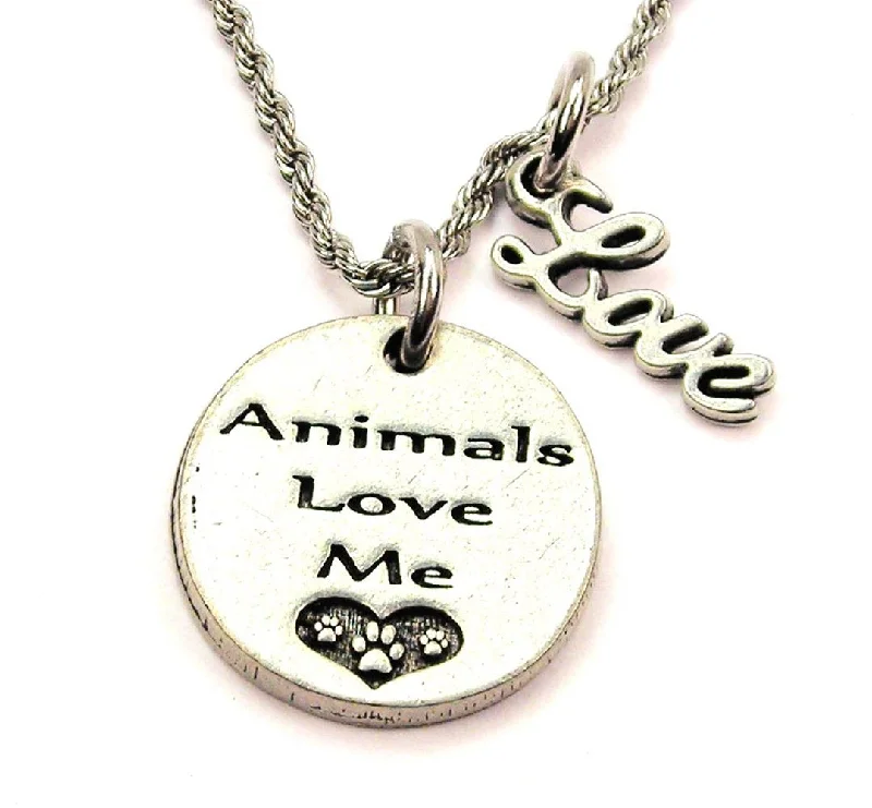 women's necklaces with zodiac symbol -Animals Love Me 20" Chain Necklace With Cursive Love Accent