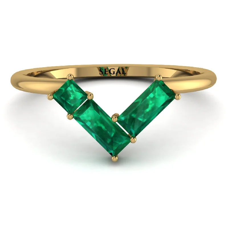 women's rings with intricate details -Emerald Cut Stacking Emerald V Shape Ring - Arabella No. 4