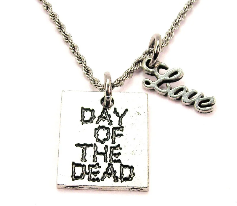 women's necklaces with cross pendant -Day Of The Dead 20" Chain Necklace With Cursive Love Accent