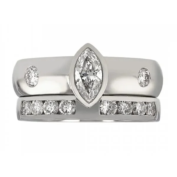 engagement rings with custom stones -Bezel Marquise Wide Band Wedding Set with Floating Diamonds