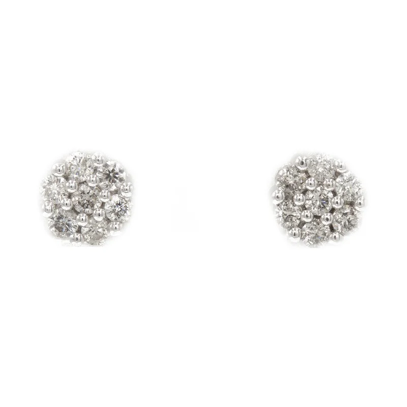 women's earrings with pearl drop -0.75 ct Diamond Cluster Earrings in 14k White Gold