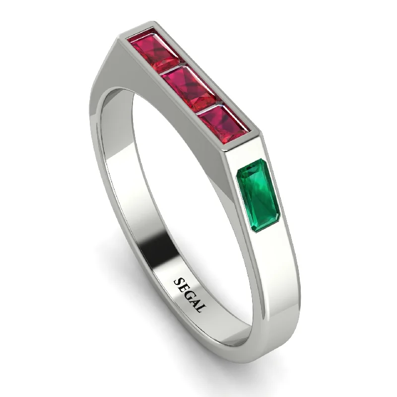 women's rings with diamond accents -Emerald Cut Thin Ruby Signature Ring - Sara No. 27