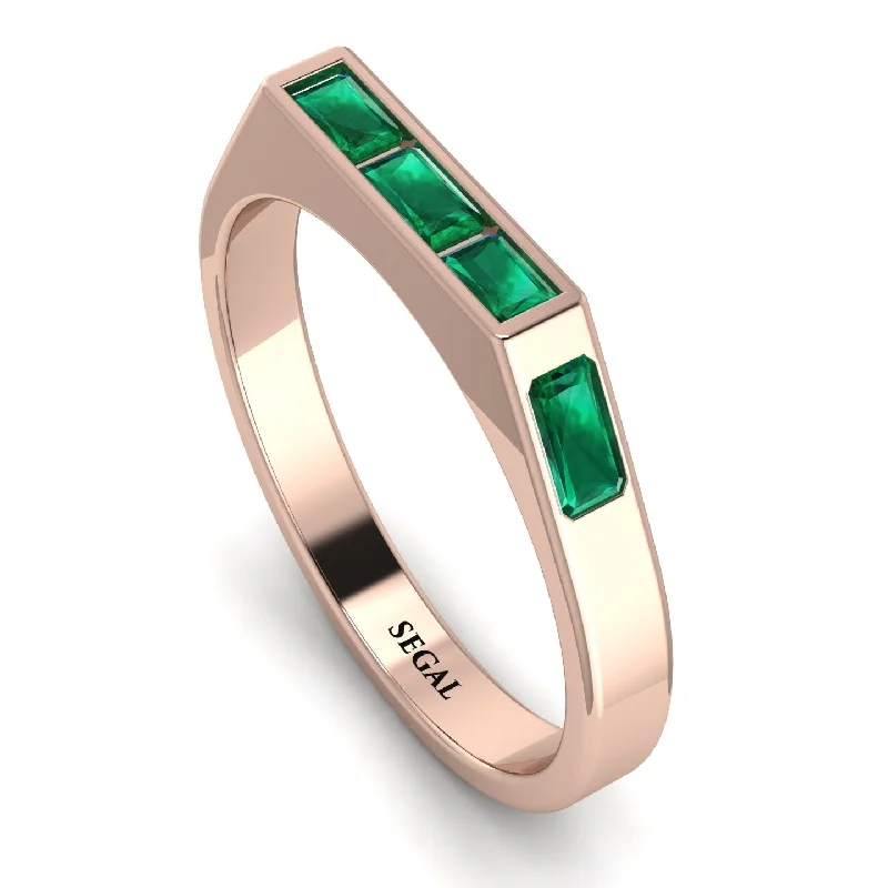 women's rings with pave diamonds -Emerald Cut Thin Emerald Signature Ring - Sara No. 20