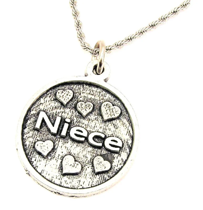 women's necklaces with compass charm -Niece With Hearts Single Charm Necklace