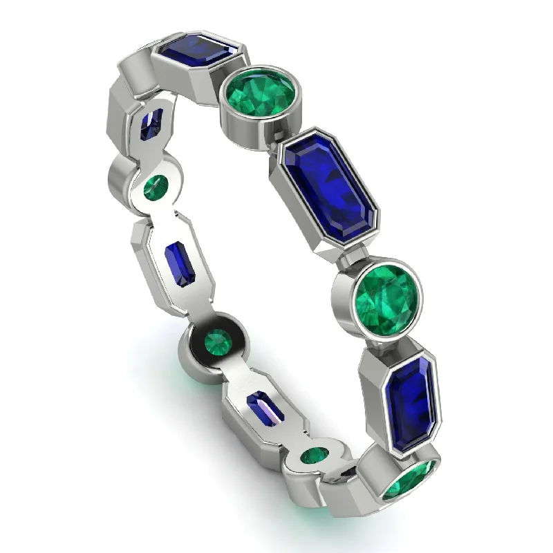 women's rings statement ring -Emerald Cut Sapphire Bezel Eternity Ring - Genevieve No. 30