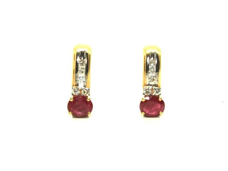 women's earrings with angular shape -Ruby And Diamond Single Bar Earring Ad No.0704