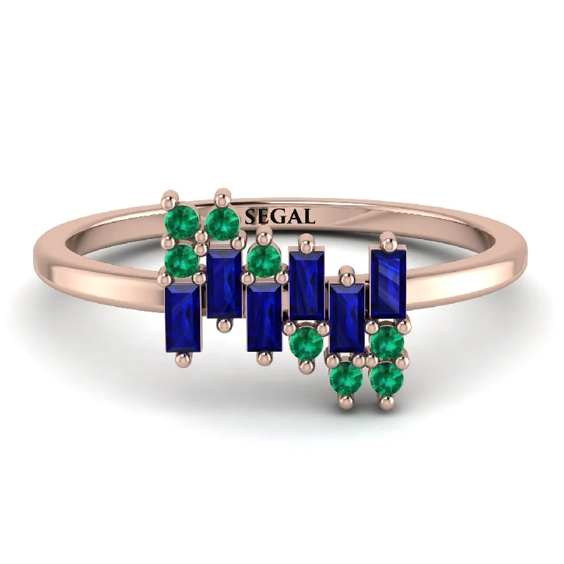 women's rings with polished finish -Baguette And Round Sapphire Band - Daniela No. 29