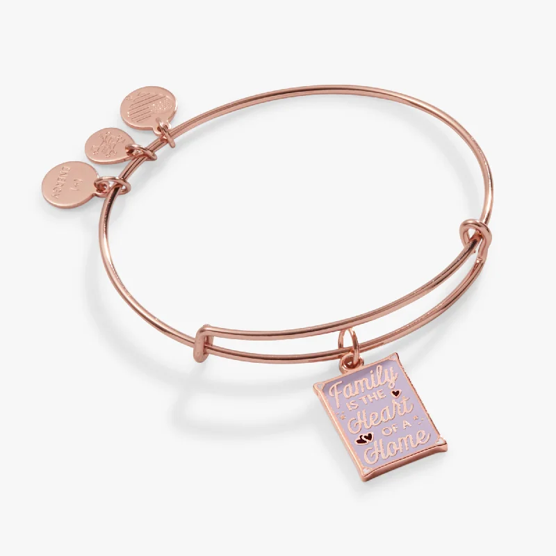 women's bracelets with crystal embellishments -'Family is the Heart of a Home' Charm Bangle Bracelet