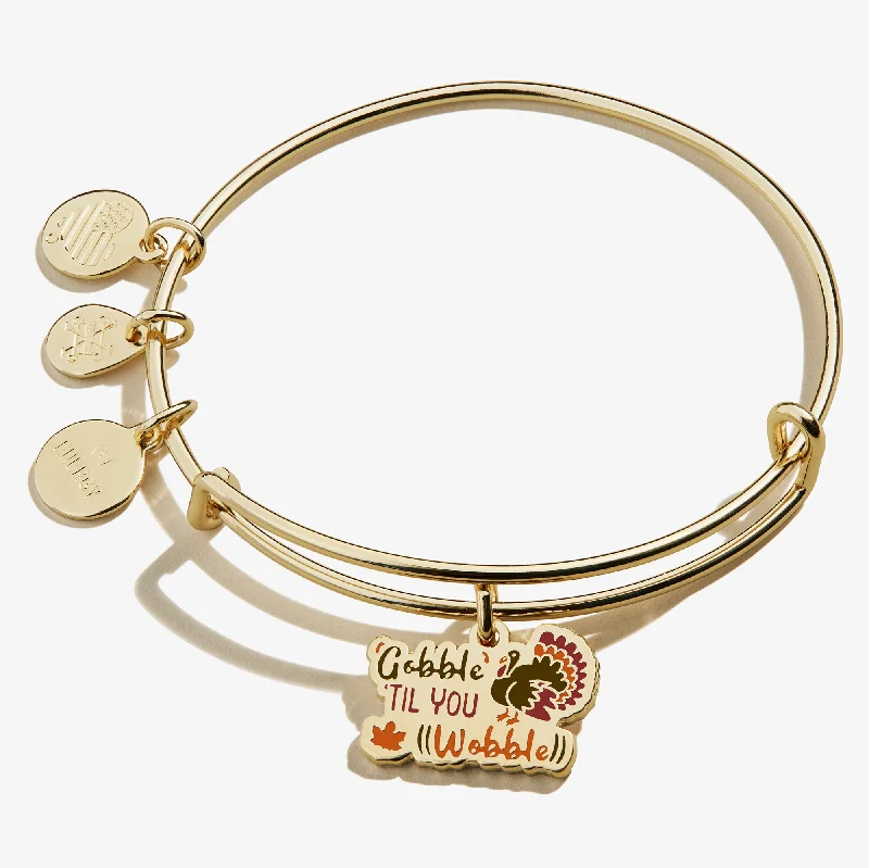 women's bracelets with small stones -'Gobble Til You Wobble' Charm Bangle