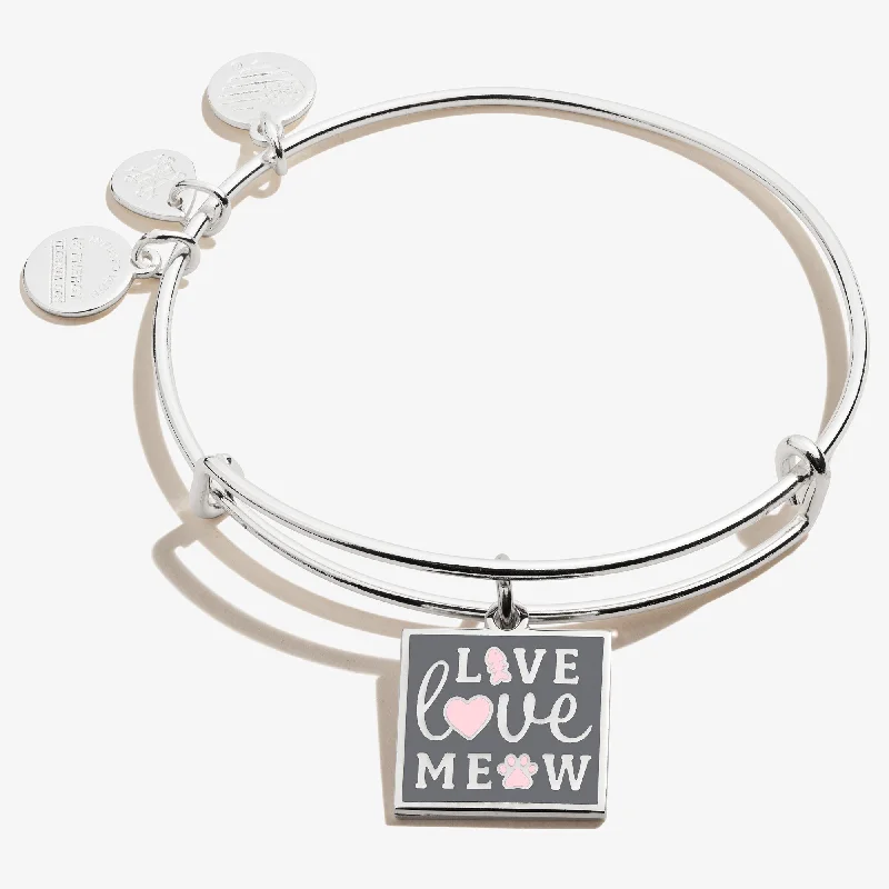 women's bracelets with colorful stones -'Live, Love, Meow' Charm Bangle