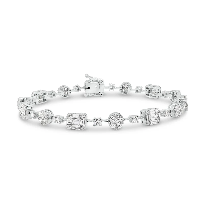 women's bracelets for layering -Diamond Circles & Rectangles Tennis Bracelet