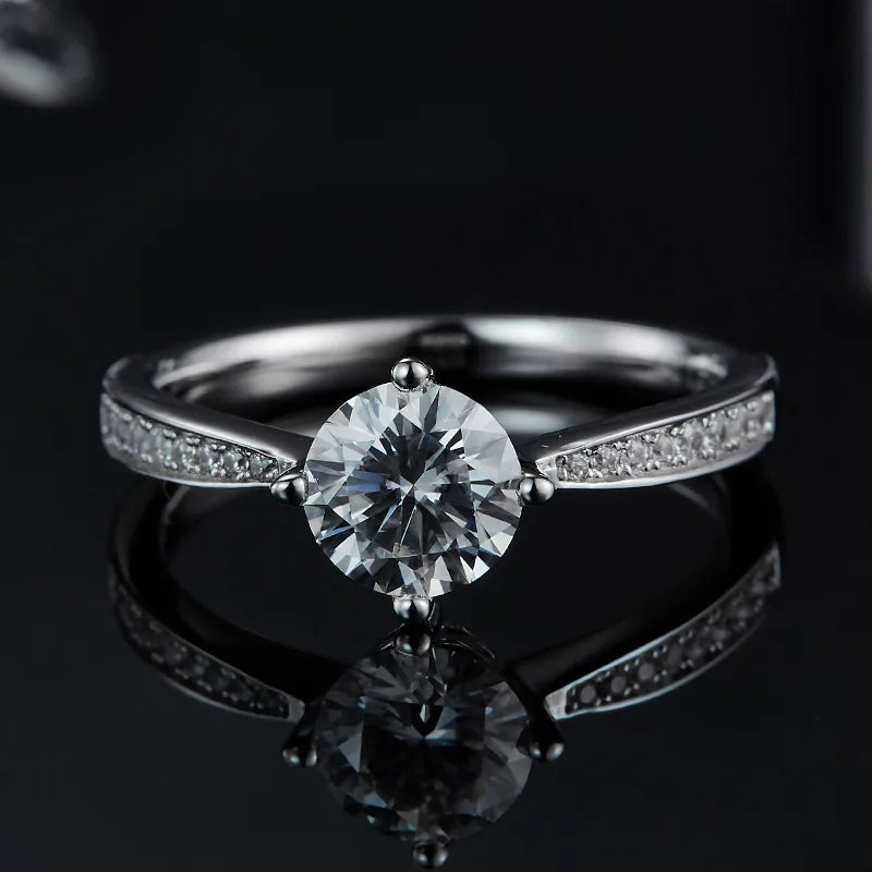 engagement rings with delicate details -Rhodium Plated Elegant Wedding Shiny Diamond Geometric Lab-Grown Diamonds Rings