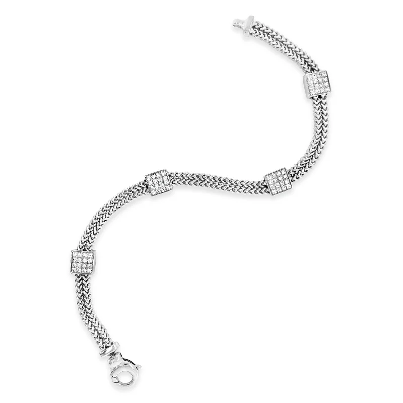 women's bracelets with charms -Diamond Square Station Bracelet