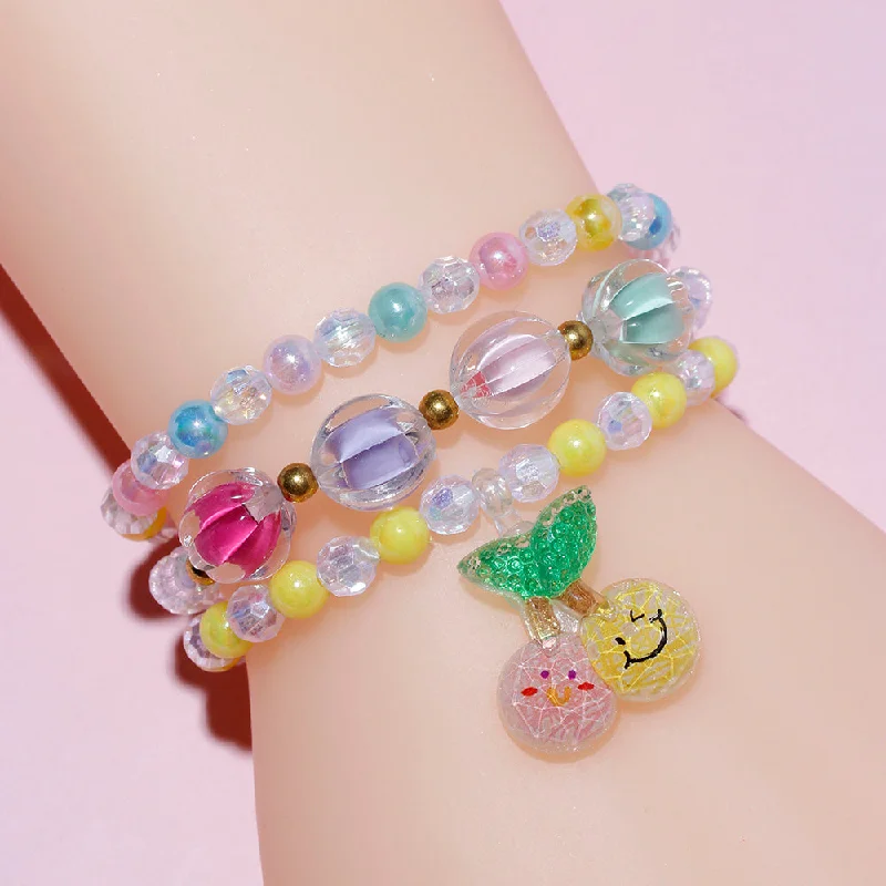 women's bracelets bangle set -Princess Cute Sweet Cherry Fruit Arylic Resin Beaded Girl's Bracelets