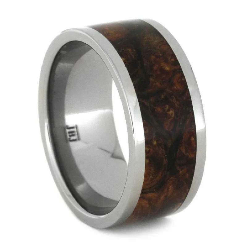 engagement rings custom made -Camo Burl Wood Men's Wedding Ring In Titanium