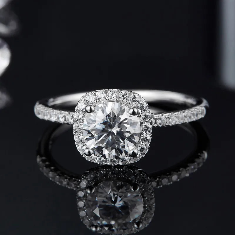 engagement rings with antique finish -Rhodium Plated Elegant Wedding Shiny Diamond Solid Color Lab-Grown Diamonds Rings