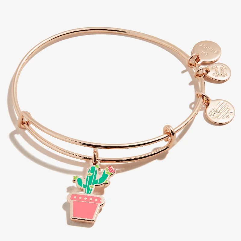 women's bracelets engraved -Cactus Charm Bangle