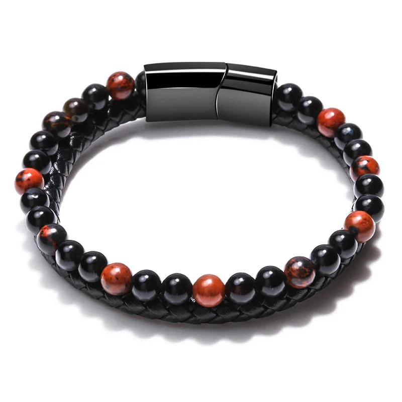 Genuine Leather Agate Stone Bracelet 23cm