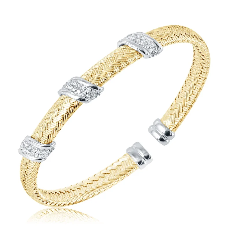 women's bracelets with simple elegance -2-Tone 6mm Mesh Cuff w/ 3 decorative stations