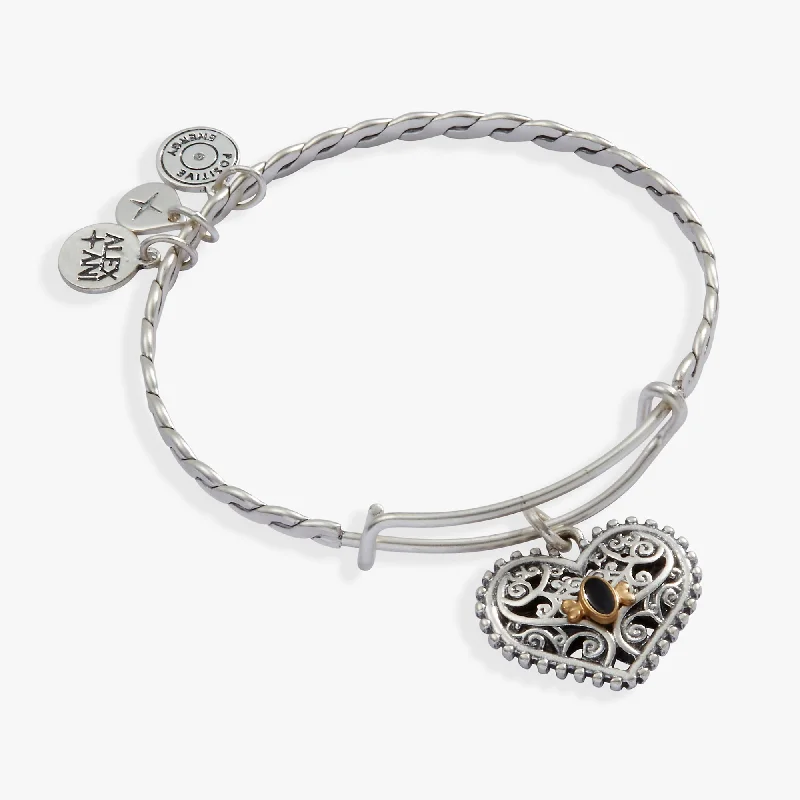 women's bracelets with celestial designs -Antique Heart Charm Bangle