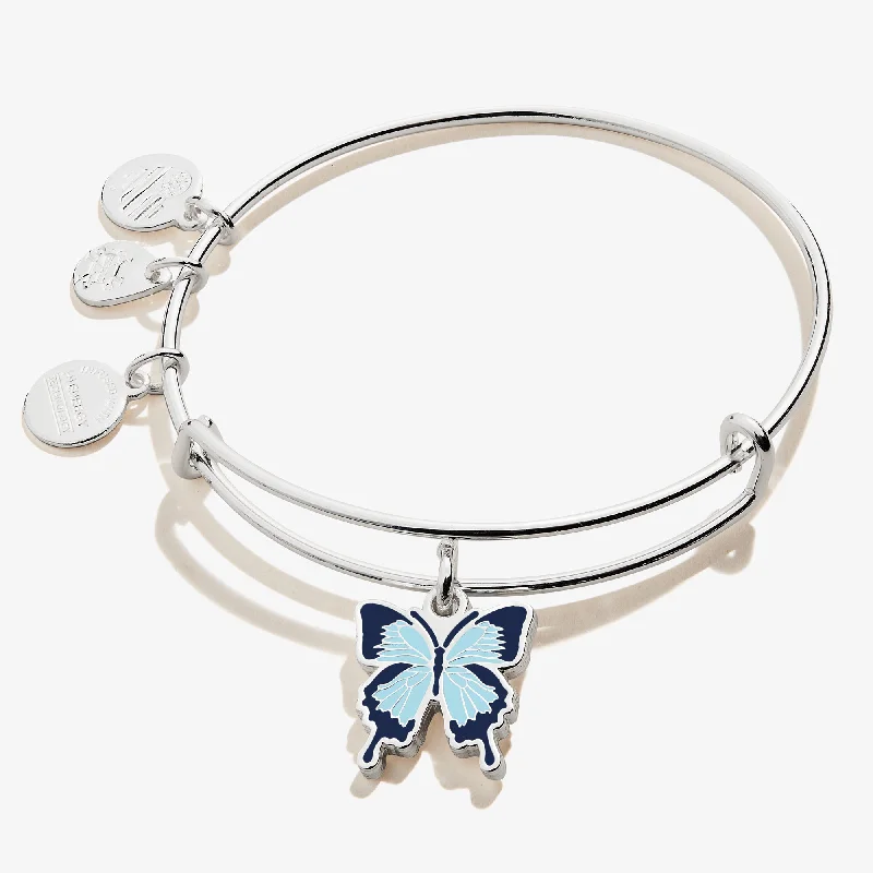 women's bracelets with open design -Blue Swallowtail Butterfly Charm Bangle