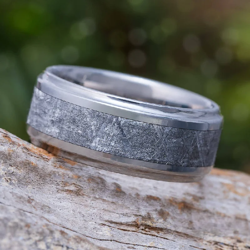 engagement rings for luxurious proposals -Meteorite Men's Wedding Band, Titanium Ring With Concave Edges