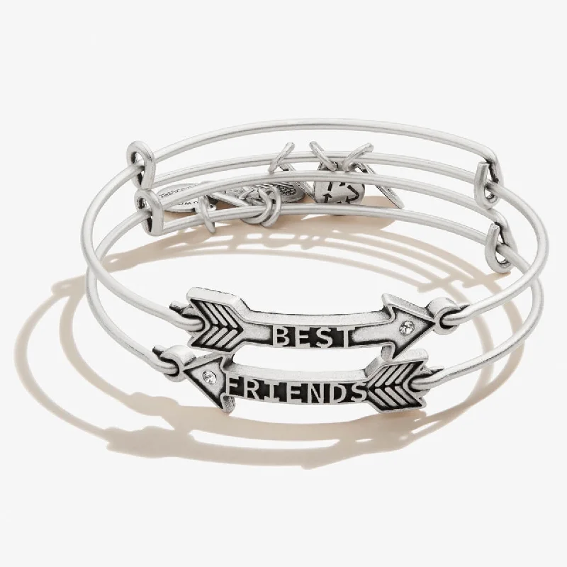 women's bracelets for anniversary -Best Friends Arrow Charm Bangles, Set of 2